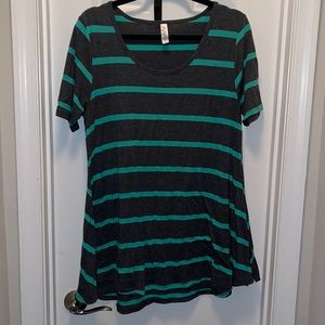 GUC LuLaRoe Perfect Tee Size Medium 10-12 Teal Dark Grey Stripes